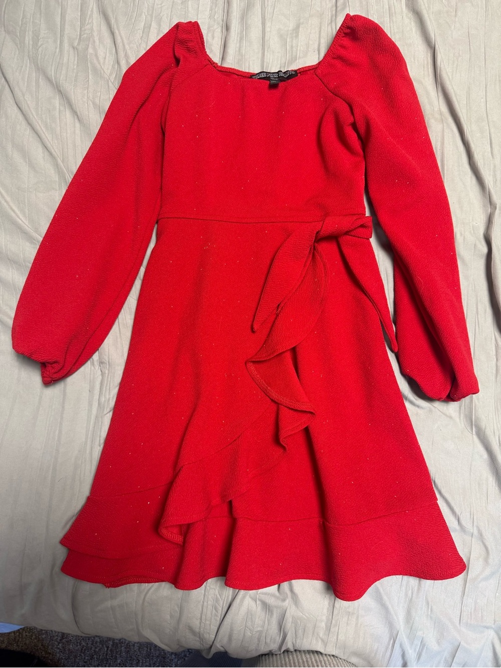 Three Hearts Red Long-Sleeve Ruffle Wrap Dress